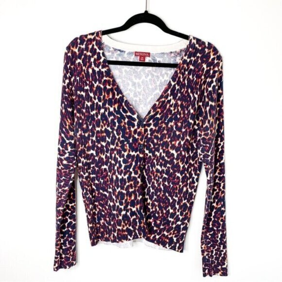 Merona Women’s Cardigan Sweater Cheetah Leopard Animal Print V-neck Y2K 2000s - Picture 3 of 16